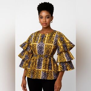 African print long sleeve peplum layered sleeve like farm rio